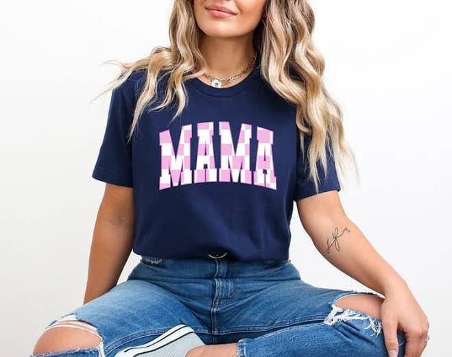 Checkered Mama Tshirt, Cute Pink Checkered Mama Shirt, Trendy Mother Tee, Checkered Mama Sweatshirt, Trendy Mother Gift, Mother Day Gift