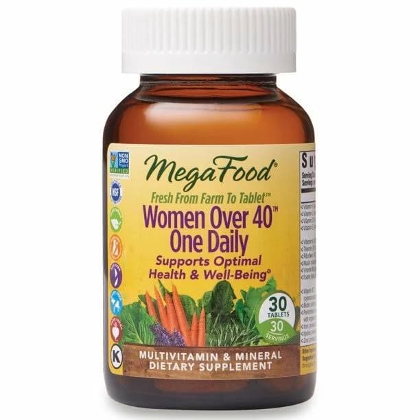 Women's 40+ One Daily Multivitamin for Women - with Vitamin B12, B6, C, D, Zinc & Iron – Plus Real Food - Immune Support - Bone Health - Non-GMO - Vegetarian - 30 Tabs