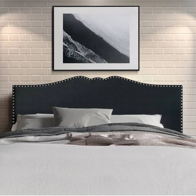 Castle Place Curved Upholstered Nailhead Trim Linen Headboard