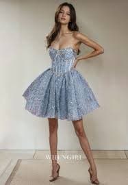 A-Line Strapless Sleeveless Pleated Fully Sequins Homecoming Dress wit – WhenGirl