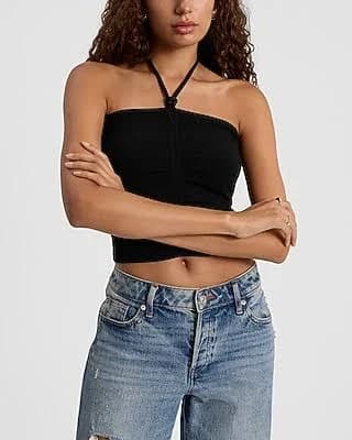Express Women's Ruched Knot Halter Neck Sweater Tank Top