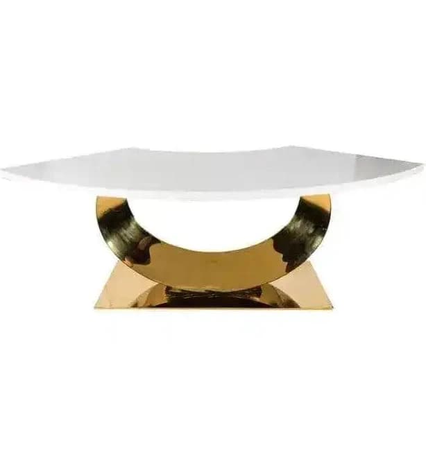 Half Moon Gold Stainless Steel Marble Table - Unique Half-Moon Shape Design, Gold Finish, Marble Top by Maia Homes