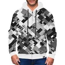 Black & White Glitch Zip-Up Hoodie | Hoodie Lab