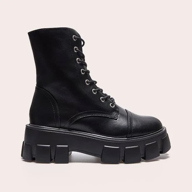 Wide Fit Lace Up Chunky Combat Boots