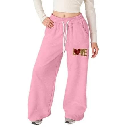 Byoo Girl's Baggy Sweatpants Lightweight Straight Leg Athletic Love Letter Print Pants with Pockets