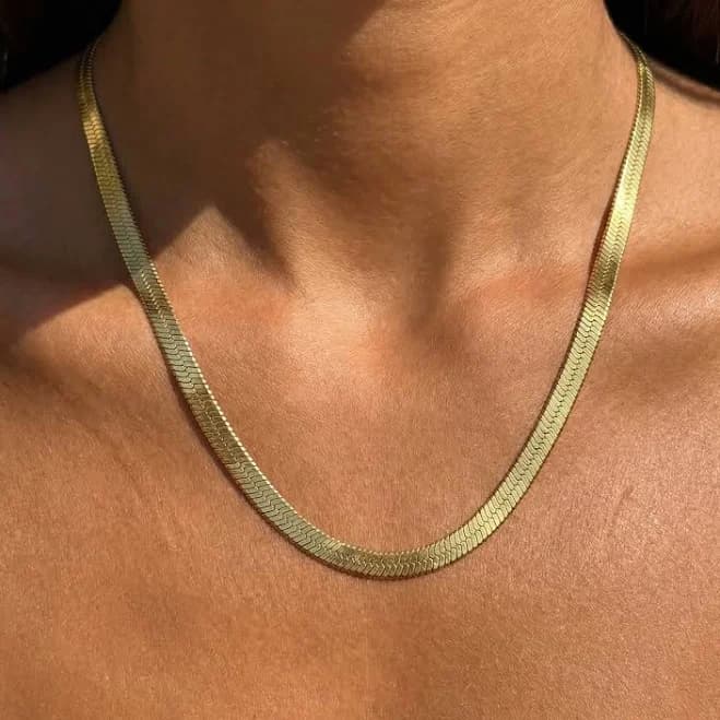 18K Gold Plated Herringbone Snake Chain Necklace