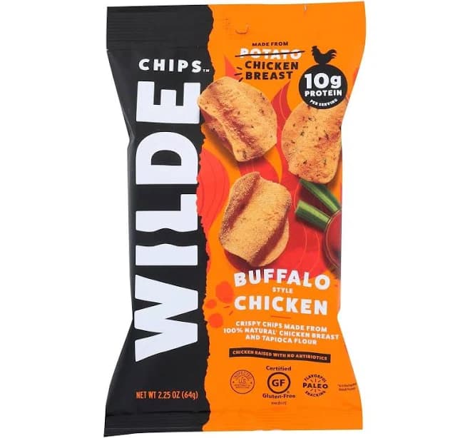 Wilde Chicken Chips Buffalo Flavor, 2.25 Oz (Pack of 12) | High Protein Snack