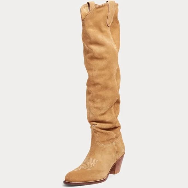 Women's Vegan Suede Chunky Heel Western Boots