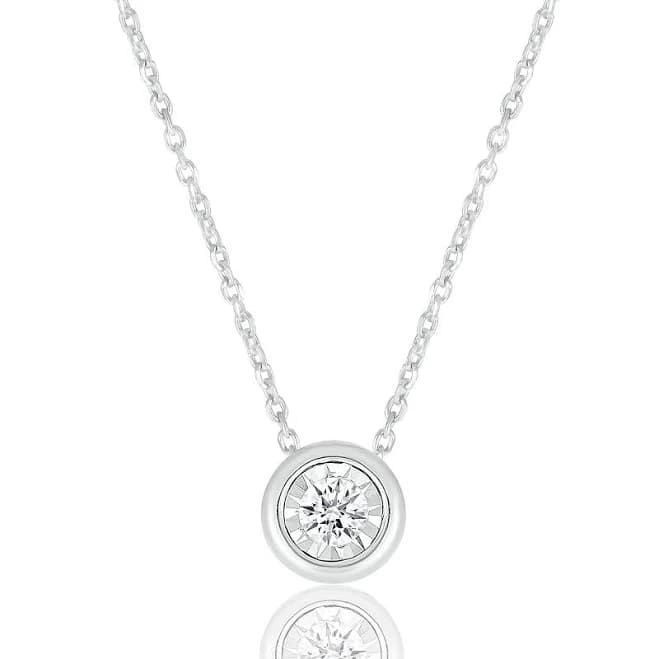 Sterling Silver 1/10 ct. tw. Diamond Illusion Bezel-Set Solitaire Necklace