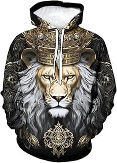 Men's Lion Hoodie Fashion Lion Printed Hoodies Novelty Sweatshirts Fashion Pullover