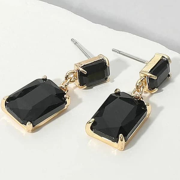 L&M Bling Rectangular Black Stone Dangle Earrings