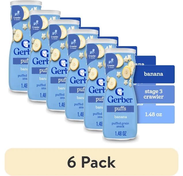 (6 pack) Gerber Stage 3 Toddler Snacks, Banana Puffs, Puffed Grain Snack, Size: 1.48 oz