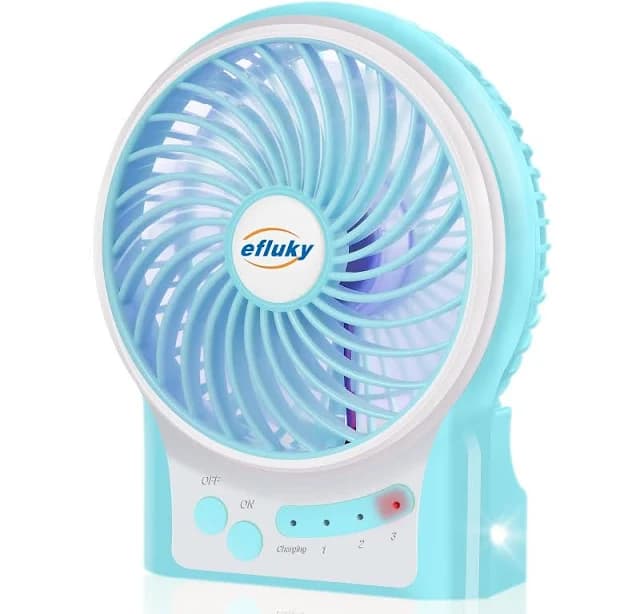 efluky 3-Speed Mini Desk Fan Rechargeable Battery Operated with LED Light