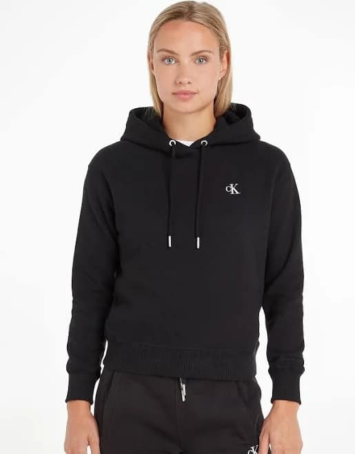 Womens Calvin Klein Black Cotton Blend Fleece Hoodie