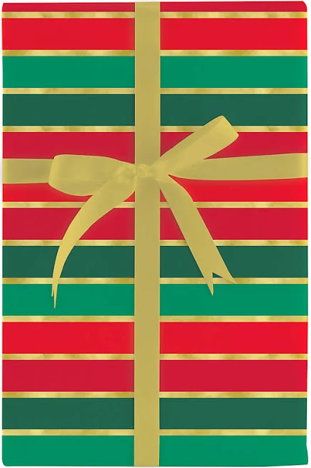 Christmas Stripe Gold Foil Jumbo Holiday Gift Wrap, 2 Rolls