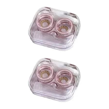 Ccocc 2 Pcs Contact Lens Case,Stylish Box Contact Lens Storage Supplies,Eye Care Compact Design Eyeglass Case,Pink