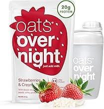 Oats Overnight - Strawberries & Cream - 20g Protein, High Fiber Breakfast Shake - Gluten Free, Non GMO Oatmeal (2.7 oz per Meal) (8 Pack + Shaker Bottle)