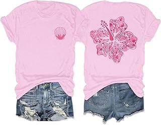Hawaiian T Shirts for Women Oversized Aesthetic Hibiscus Flower Beach Shirt Teens Preppy Tropical Graphic Tee Tops