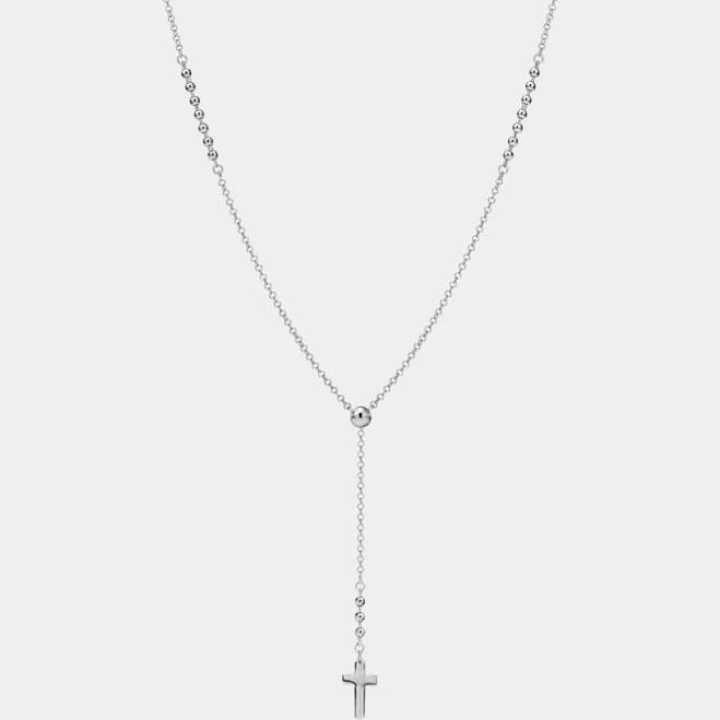 Tiny Cross Drop Bead Chain Y Necklace