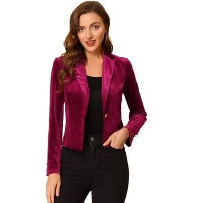 Inspire Chic Women's Velvet Lapel Collar Business Office Crop Suit