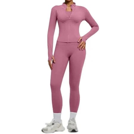 Nmmued Women Workout Sets 2 Piece Seamless Yoga Outfits Long Sleeve Zip Up Jacket High Waist Leggings Athletic Gym Set Pink L, Women's, Size: Large