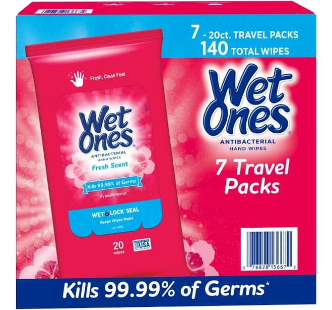 Wet Ones Antibacterial Hand Wipes Travel Pack Fresh Scent 20 Ct 7 Pack