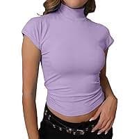 Dwnval Womens Cap Sleeve Crew Neck Shirts Y2K Slim Fit Ribbed Knited Crop Tops 2026 Summer(Burgundy, X-Small) at Amazon Women's Clothing store