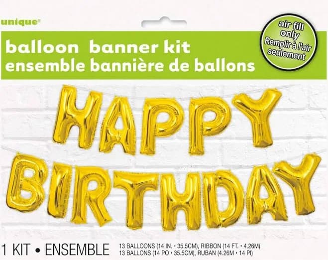 Gold Happy Birthday Balloon Banner