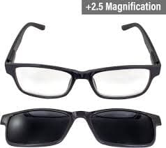 Amazon.com: Global Vision Reading Glasses +2.5 Magnification Gray Frame w/Clear Lens & Matching Polarized Clip-On Shades : Health & Household