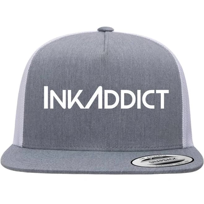 inkaddict 5 Panel Trucker Hat White Black