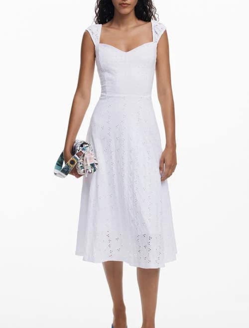 Desigual Women's Sleeveless Embroidered Cotton Midi Dress