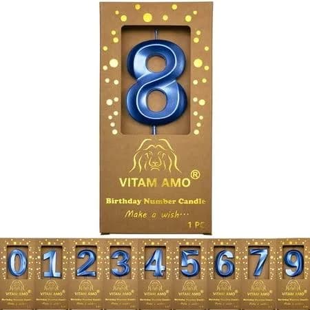 2.76 inch Blue 8 Birthday Candles,3D Number 8th Cake Topper for Birthday Decorations No 18 81 82 83 84 85 86 87 88 89