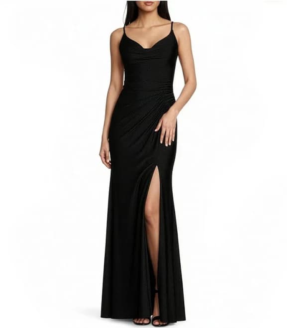 GB Social Jersey Ruched Lace-Up Back Long Prom Dress