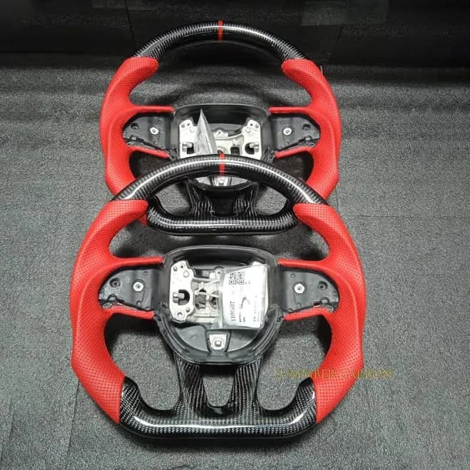 Carbon Fiber Steering Wheel W/red Leather Fit Dodge Charger Srt 15+