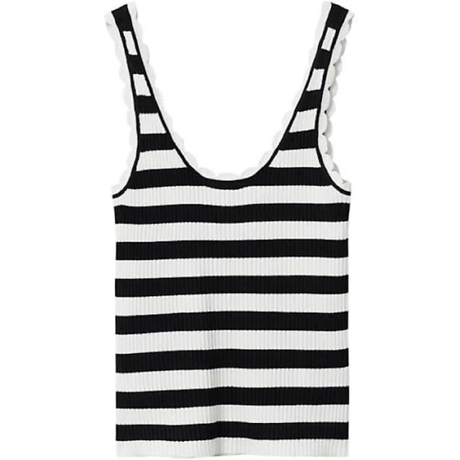 Mango Tops | Mango Striped Scallop Ribbed Tank, Size Xs | Color: Black/White | Size: Xs | Bojaninj's Closet