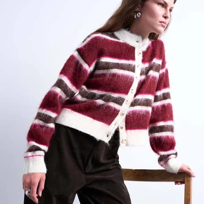 Topshop Fluffy Striped Knit Cardigan