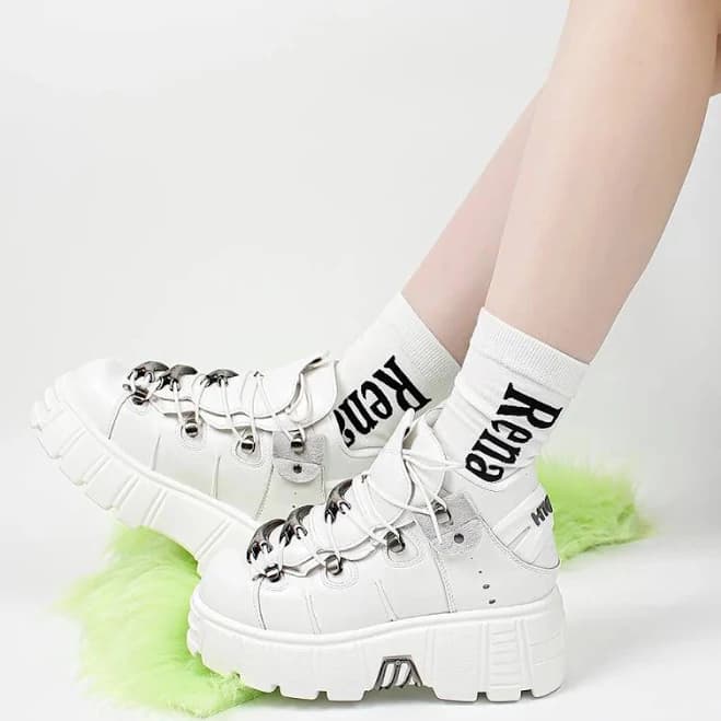 Goth Glam Platform Metal Studded Lace-Up High Heels