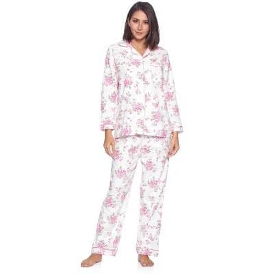Casual Nights Women's Flannel Long Sleeve Button Down Pajama Set