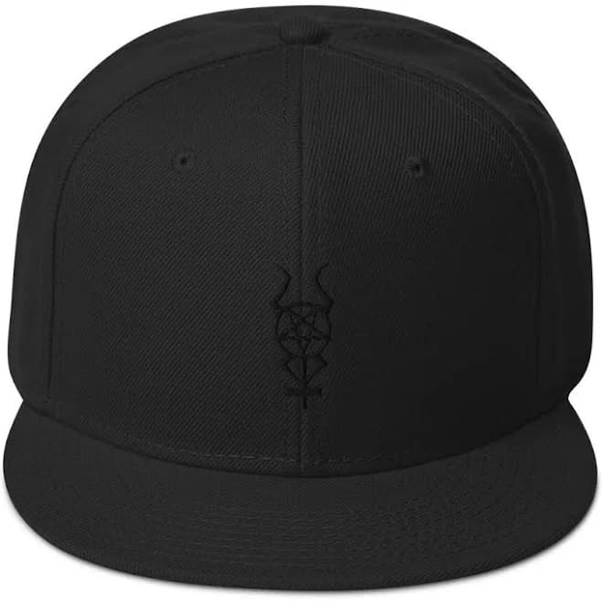 Black Horned Inverted Cross Pentagram Embroidered Flat Bill Cap