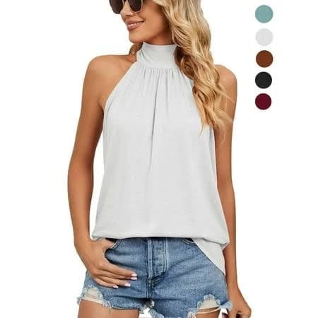 Women's Sleeveless Tie Halter Neck Tank Top