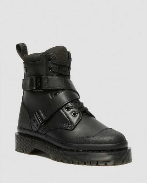 Dr. Martens, Women's 1460 Bex Tech Strap Leather Boots in Black, Size 5