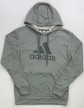 Adidas Mens Gray Logo Graphic Classic Fit Draw String Hoodie