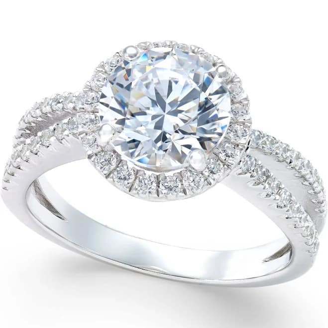 Arabella Sterling Silver Cubic Zirconia Rounded Split Shank Ring