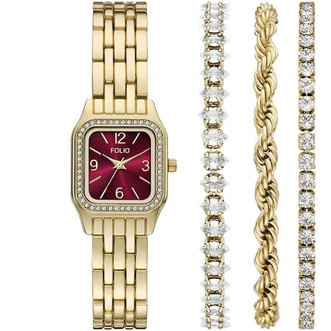 Folio Women's Rectangle Watch & Bracelet Set