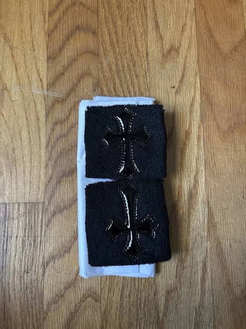 Chrome Hearts Black Leather Cross Patch Sweatband Wrist Brace