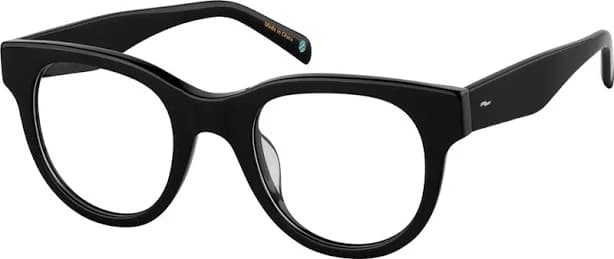 Zenni Women's Retro Round Glasses Black Plastic Full Rim Frame, Spring Hinges, Custom Engraving, Blokz Blue Light Glasses, 4470121