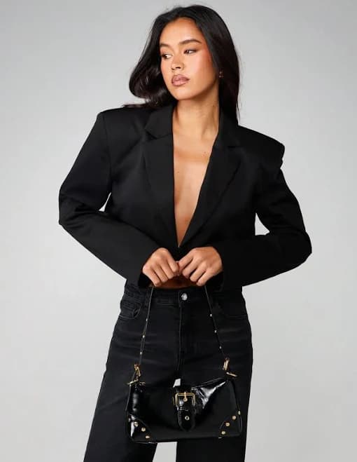 Missguided Patent Leather Shoulder Bag with Gold Hardware