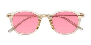 Champagne Low Bridge Fit TR90 Round Tinted Sunglasses with Pink Sunwear Lenses - Cambridge