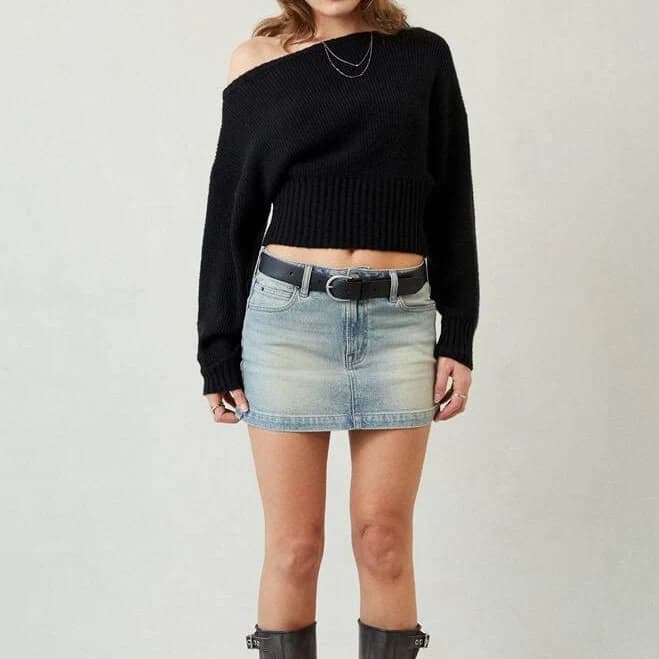 Bella Stretch Women's Mid Rise Denim Mini Skirt