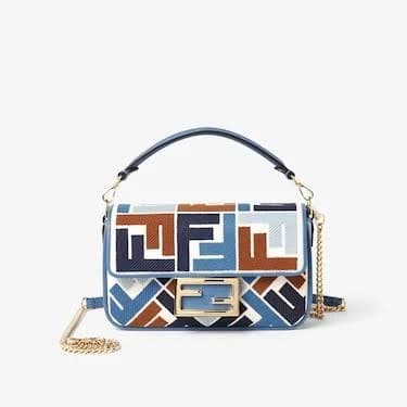 Fendi Baguette Mini Bag in Calf Leather and Canvas